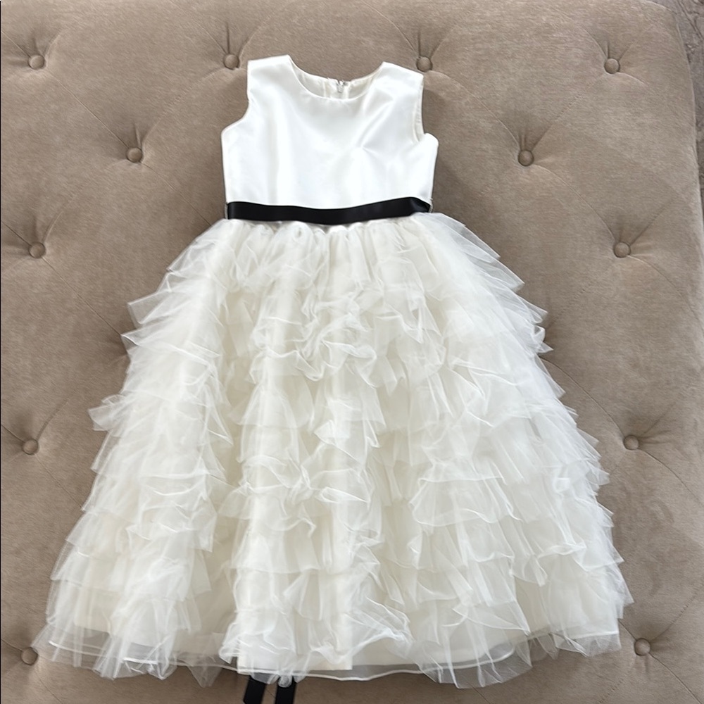 Elegant White Ruffled Kids Dress